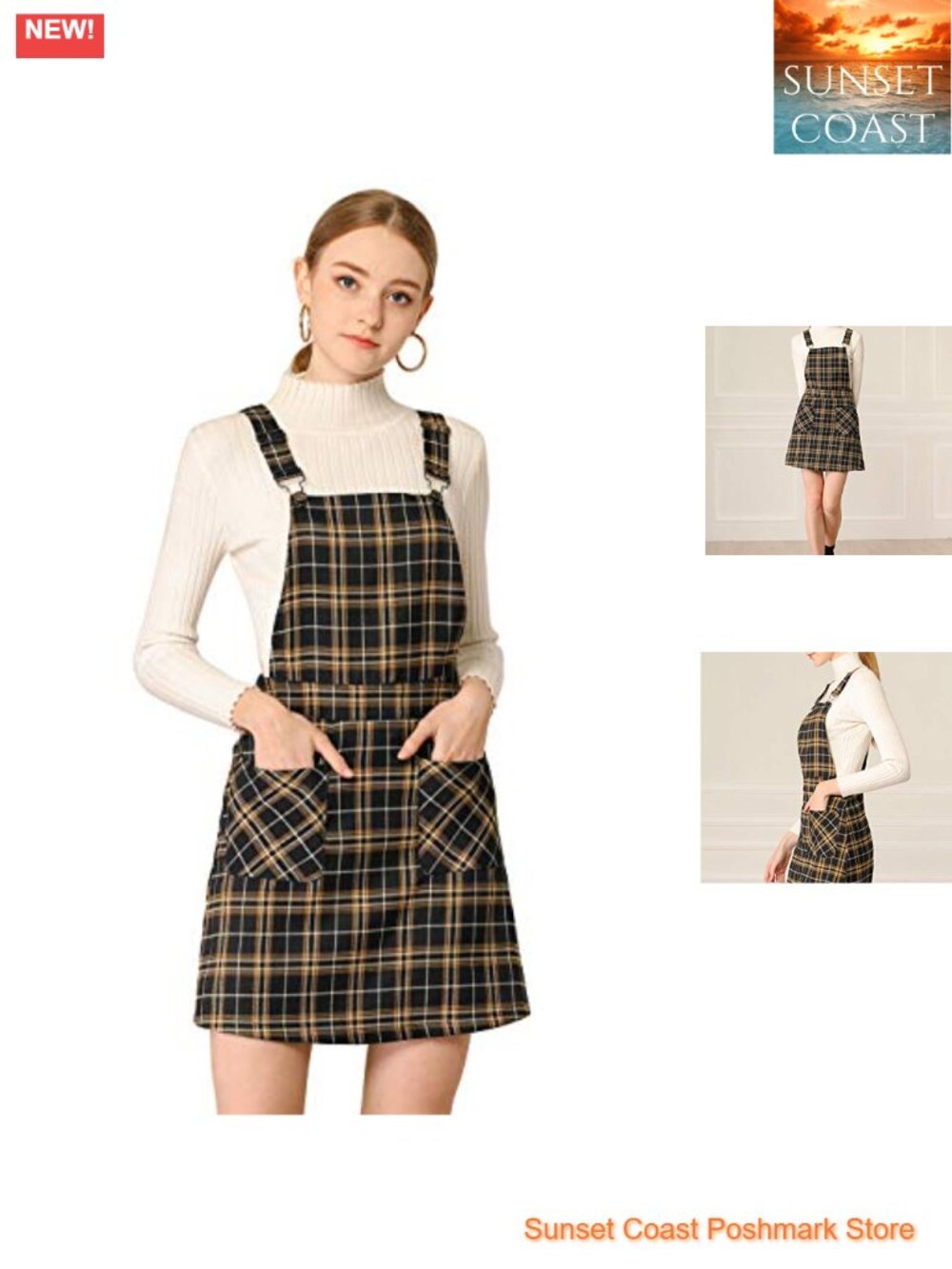 Women's Plaid Overall Dress Suspender Pinafore with Adjustable Straps